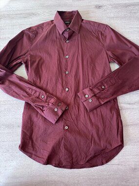 Theory Tailored Stretch Shirt Burgundy Wine XS Mens